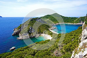 Porto Timoni beach in Corfu, a paradise place with double beach and crystalline water in Corfu Island, Greece, Europe