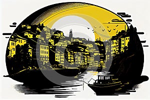 Porto Travel Illustration, Portugal Tourism Concept, Western Europe Drawing Imitation, AI Generative Content