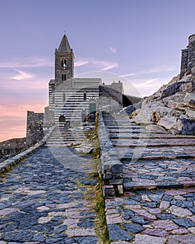 Porto Venere at the sunset without people, Liguria, Italy