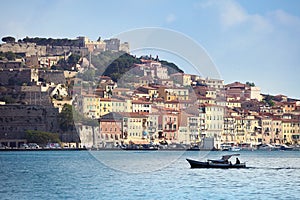 Portoferraio with boat on Elba island, Tuscany