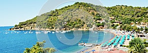 Portoferraio panoramic view, umbrellas, Elba Island