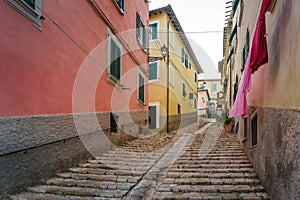 Portoferraio pedestrian uphill street. Elba island