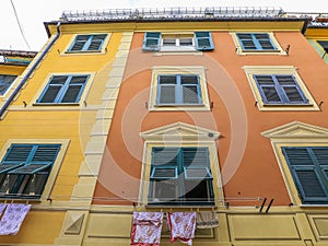 Portofino,Genoa,Italy on April3,2023:Beautiful colourfully painted buildings