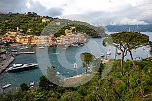 Portofino harbour  village in summer time ,fisherman village , touristic season