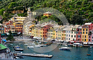 Portofino harbour  village in summer time ,fisherman village , touristic season