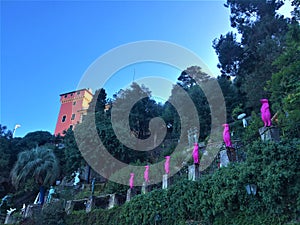 Portofino Italian village in Liguria region, Italy. Art, history, statue and nature