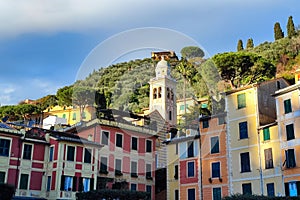 Portofino pictoresque village Italy colorful buildings painted houses