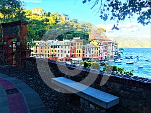 Portofino village, Genoa, Italy. Sea, water, colours, boats and tourism