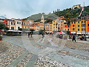 Portofino village main square panorama, Liguria, Genova, Italy