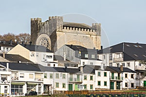 Portomarin and the Church of San NicolÃÂ¡s, main place of the Camino de Santiago in Lugo Spain photo