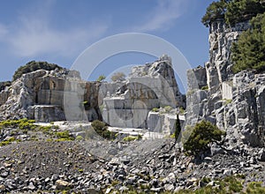 Portoro marble quarry on Palmaria Island, just off Portovenere, Liguria, Italy, Europe. Disused.