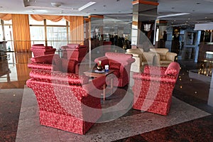 A luxury resort hotel lobby and sitting room lounge in Grand hotel Bernardin Portoroz, Slovenia