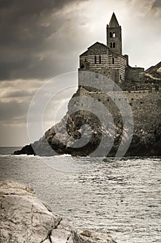 Portovenere church in a stormy day