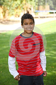 Portrait of 11 year old boy outdoors