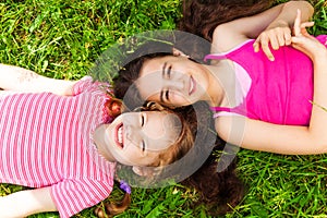 Portrait from above of two beautiful girls