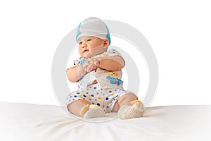 Portrait of adorable baby on the bed in my room