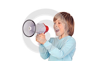 Portrait of adorable child with a megaphone