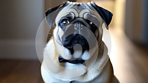 The portrait of an adorable dog shows the endless love and boundless happiness that a pug brings to us in our daily lives