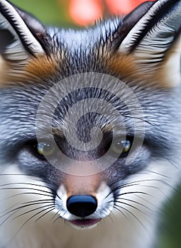 Portrait of an adorable fluffy gray fox