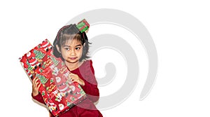 Portrait of adorable girl with giftbox looking at the camera