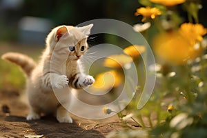 Portrait of adorable kitty at the garden