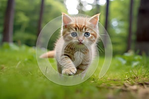 Portrait of adorable kitty walking to the camera viewer