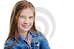 Portrait of adorable smiling little girl child preteen isolated