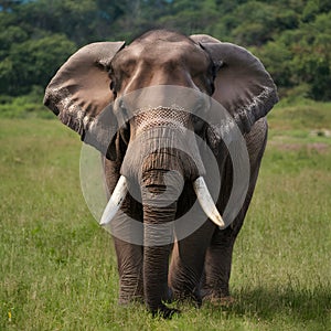 Portrait of an adult Asian elephant with white tusks