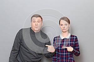 Portrait of adult couple, woman and man with different emotions