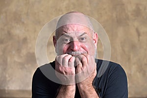 portrait adult man bald white beard face expression anger scared thoughtful male model gentleman in black clothes image