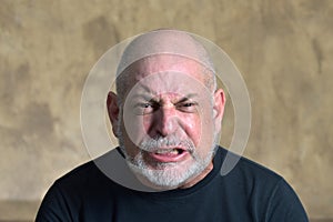 portrait adult man bald white beard face expression anger scared thoughtful male model gentleman in black clothes image