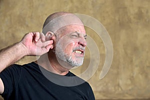 portrait adult man bald white beard face expression anger scared thoughtful male model gentleman in black clothes image