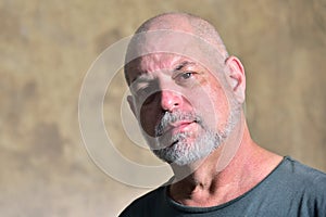 portrait adult man bald white beard face expression happy thoughtful male model gentleman in black clothes image