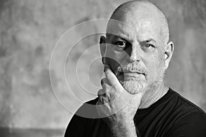 portrait adult man bald white beard face expression happy thoughtful male model gentleman in black clothes image