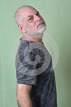 portrait adult man bald white beard face expression happy thoughtful male model gentleman in black clothes image