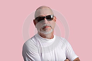 portrait adult man bald white beard face expression happy thoughtful male model gentleman in casual clothes image