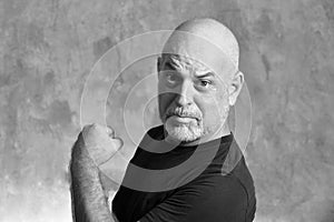 portrait adult man bald white beard face scared expression thoughtful male model gentleman in black clothes image