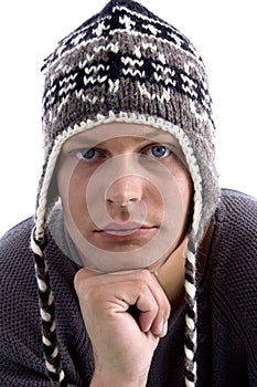 Portrait of adult man wearing winter hat