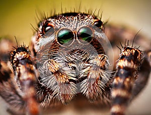 Portrait of Aelurillus v-insignitus female jumping spider portrait