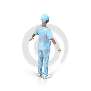 Portrait of african american female surgeon or nurse wearing protective uniform, isolated on white. 3D illustration