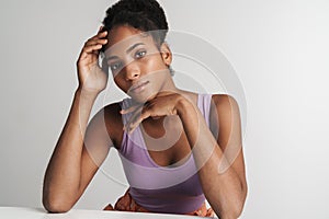 Portrait of african american seductive woman looking at camera