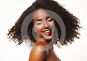Beauty portrait of african american woman with afro hairstyle and glamour makeup.