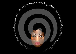 Portrait African American Woman, dark skin female face with beautiful traditional black Afro curly hair style
