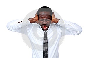 Portrait of african businessman shouting