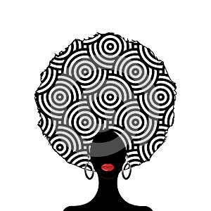 Portrait African Woman silhouette, dark skin female face with afro curly hair and ethnic traditional earrings, vector isolated