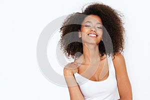 portrait of afro-american girl smiling to the camera. photo