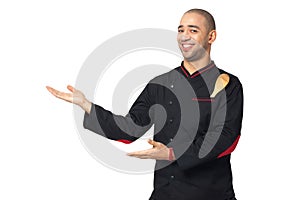 Portrait of Afro American professional cook presenting - isolate