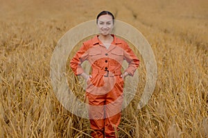 Portrait Agronomist farmer with digital tablet computer in wheat field