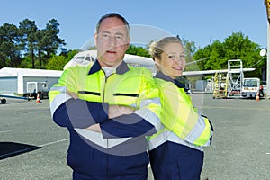 Portrait airplane service crew