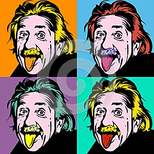 Portrait of Albert Einstein, physicist, chemist and mathematician in retro comic style. Vector pop art background